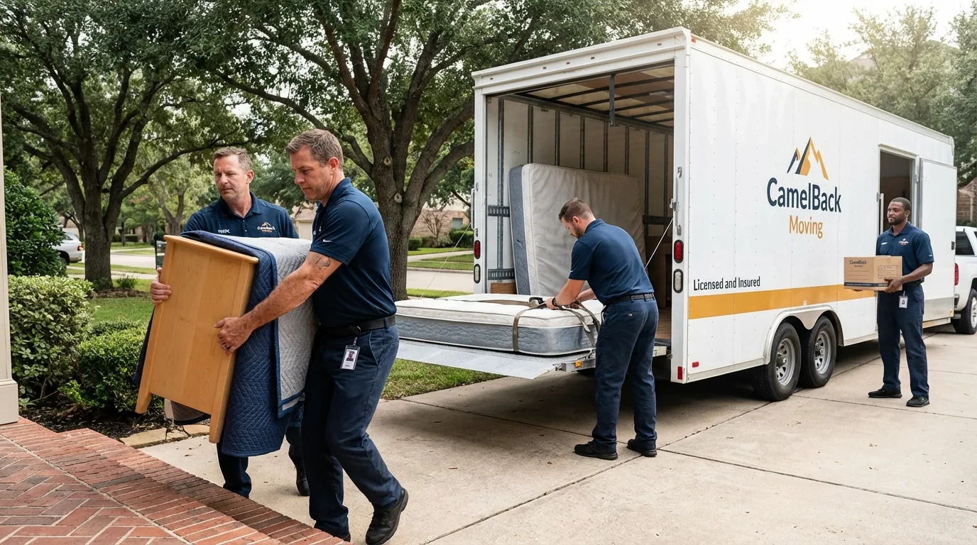 Crew loading residential truck for cross-state move from Racine, WI