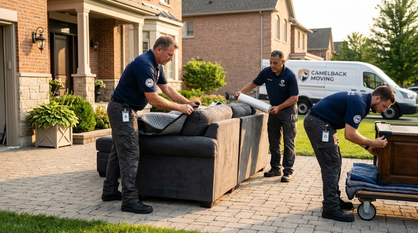 Large estate moving crew wrapping furniture in Racine, WI