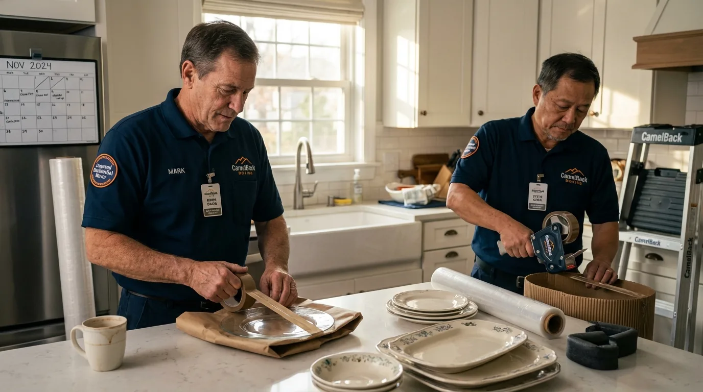 Professional crew packing kitchen dishware in Racine, WI